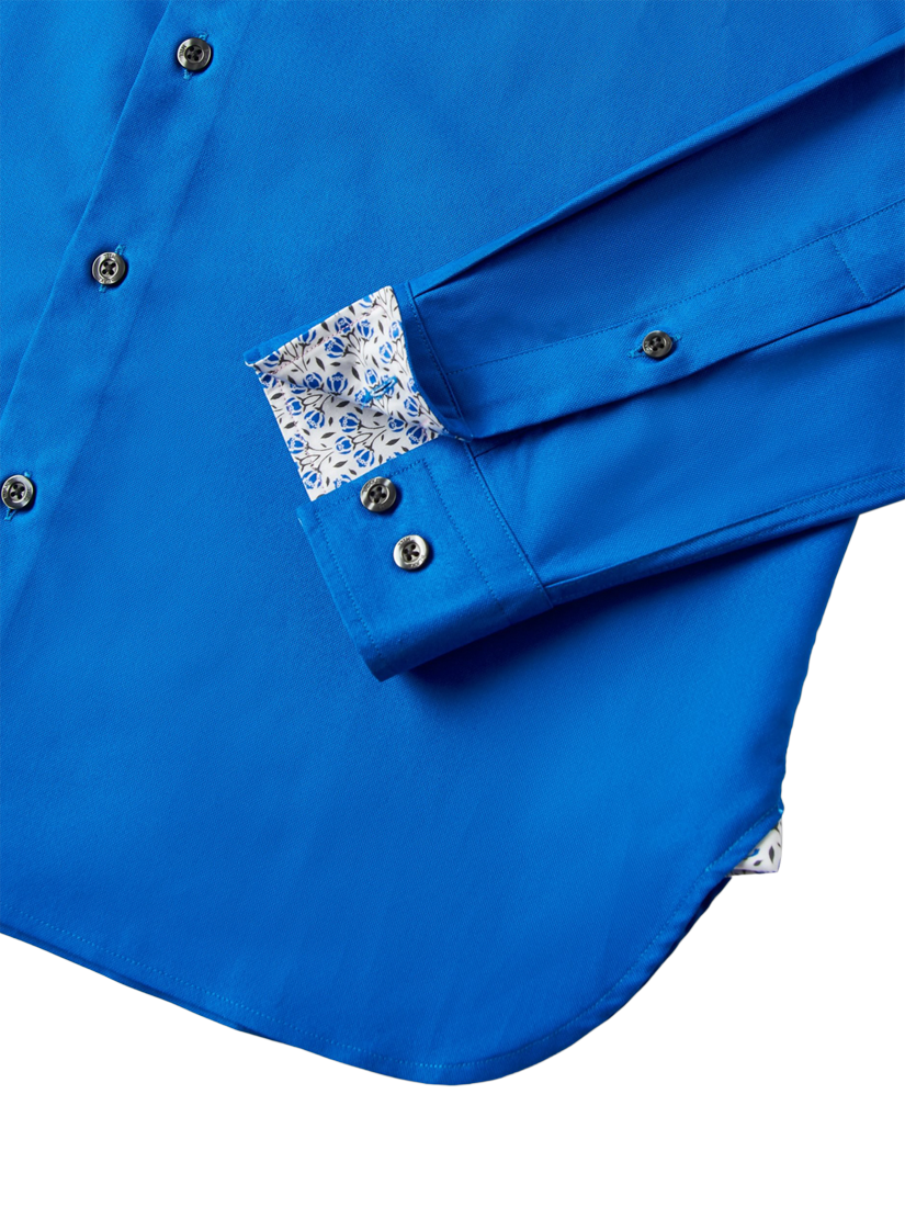 Product image 6 of 6, which shows Blake Mill Organic Cotton Botanic Geo Print Trim Oxford Shirt, Bright Blue, S