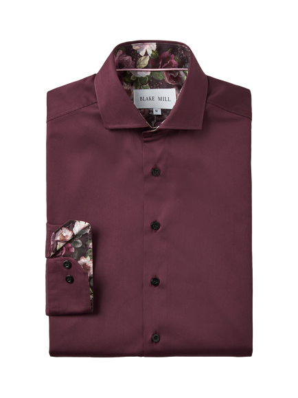 Blake Mill Tailored Fit Cutaway Collar Roses Trim Shirt, Burgundy - view 2, Burgundy