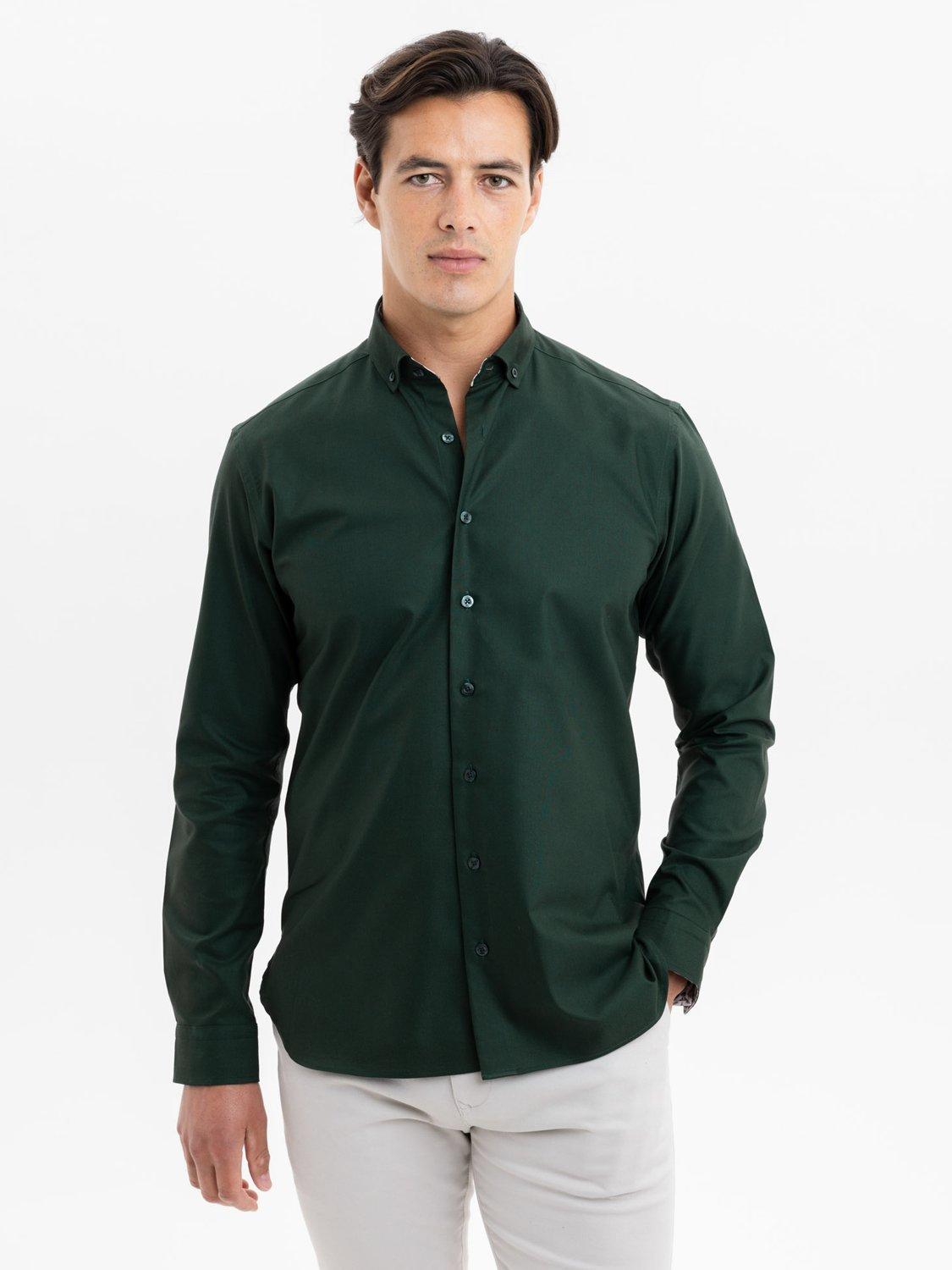 Product image 1 of 5, which shows Blake Mill Organic Cotton Botanic Geo Print Trim Oxford Shirt, Green, S