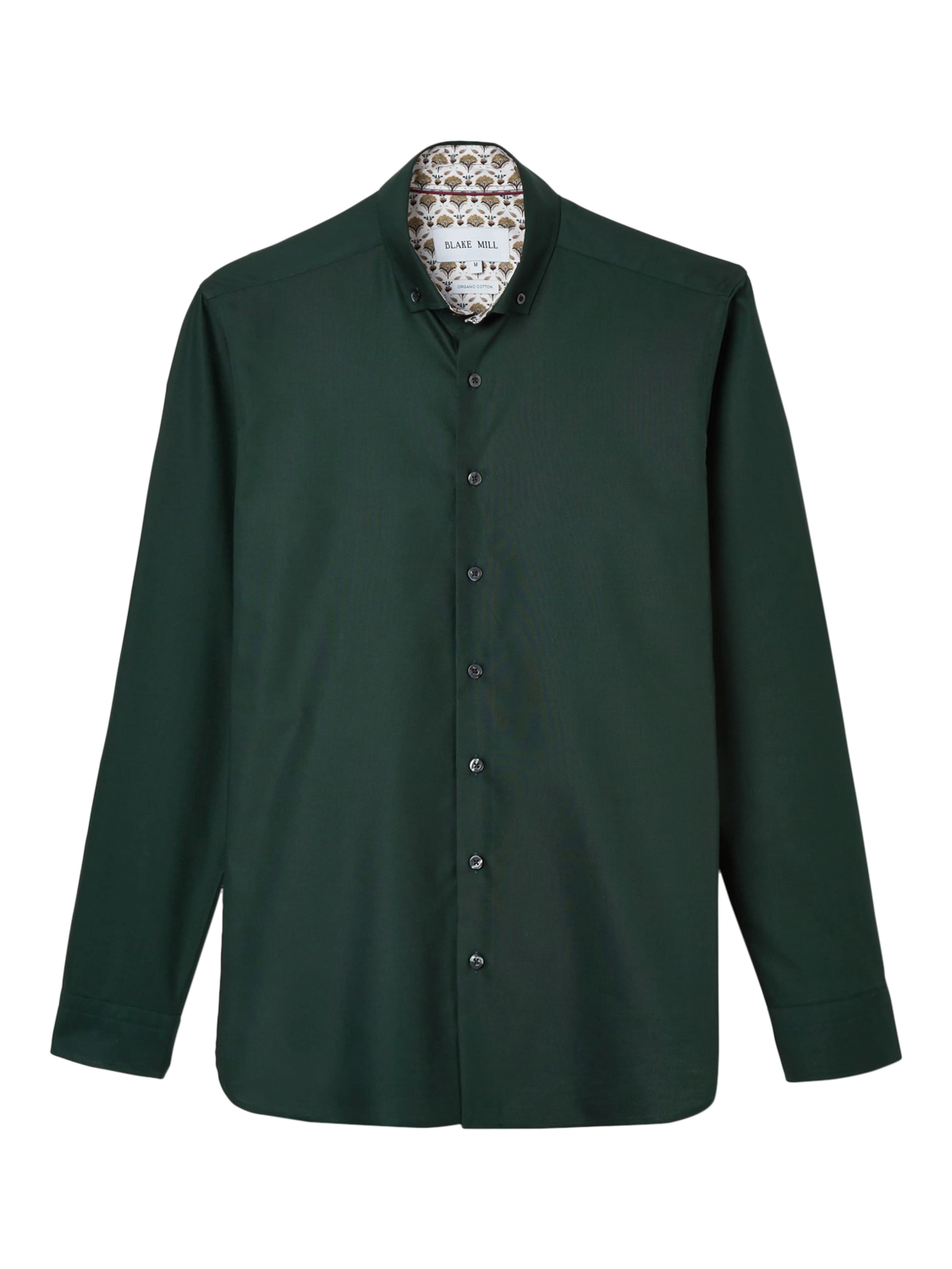 Product image 3 of 5, which shows Blake Mill Organic Cotton Botanic Geo Print Trim Oxford Shirt, Green, S