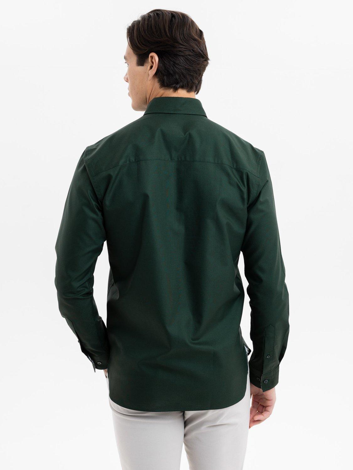 Product image 4 of 5, which shows Blake Mill Organic Cotton Botanic Geo Print Trim Oxford Shirt, Green, S