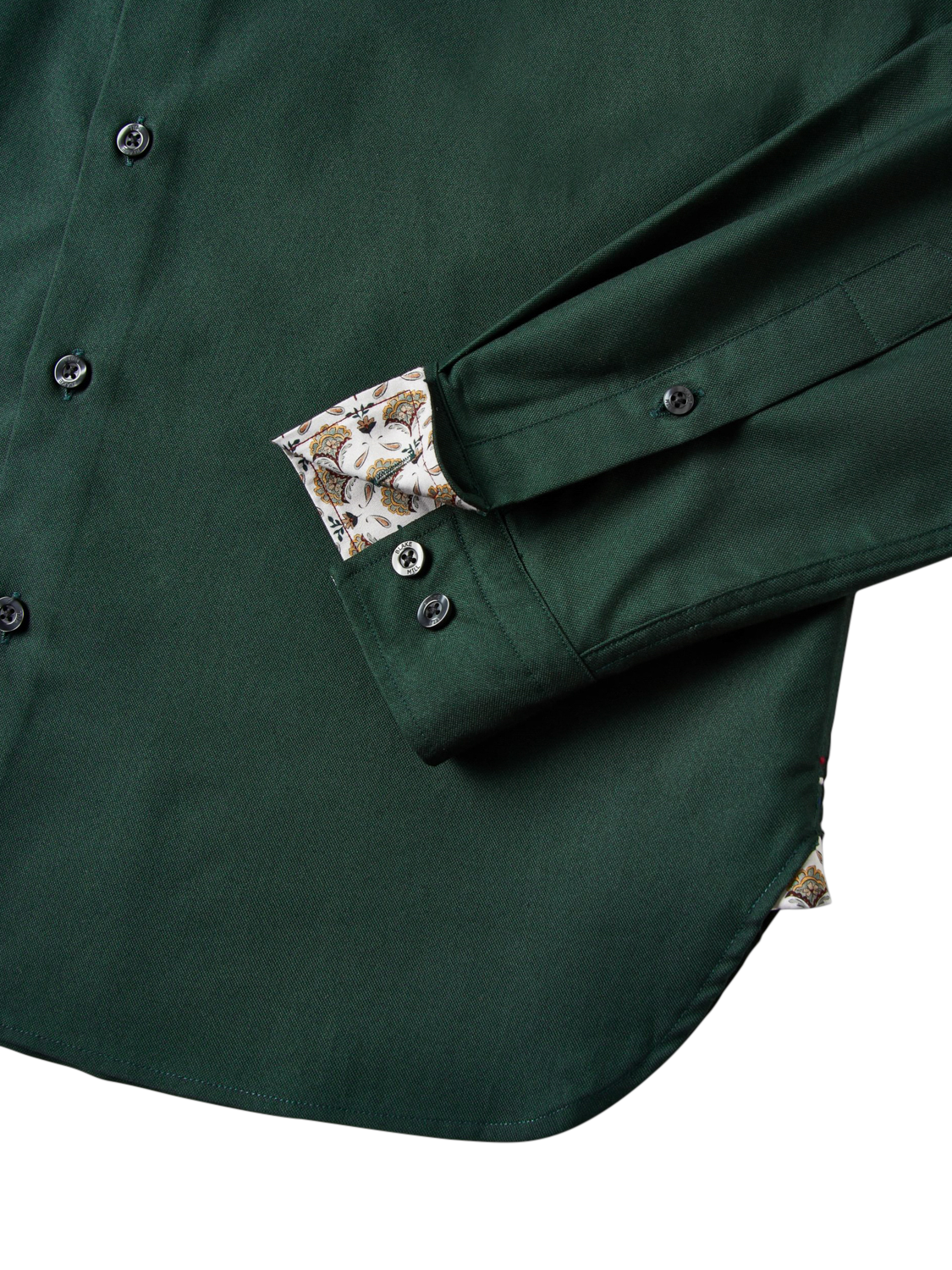 Product image 5 of 5, which shows Blake Mill Organic Cotton Botanic Geo Print Trim Oxford Shirt, Green, S