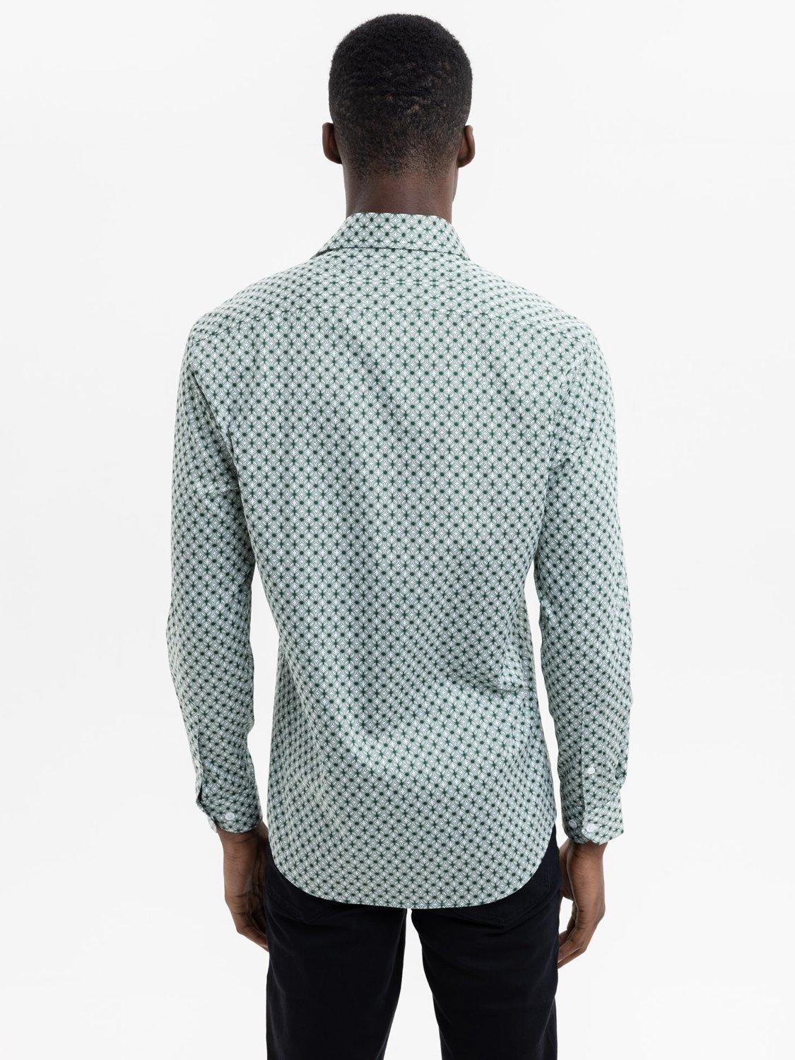 Product image 4 of 5, which shows Blake Mill Cutaway Collar Wavy Geo Print Tailored Fit Shirt, Green Pattern, S