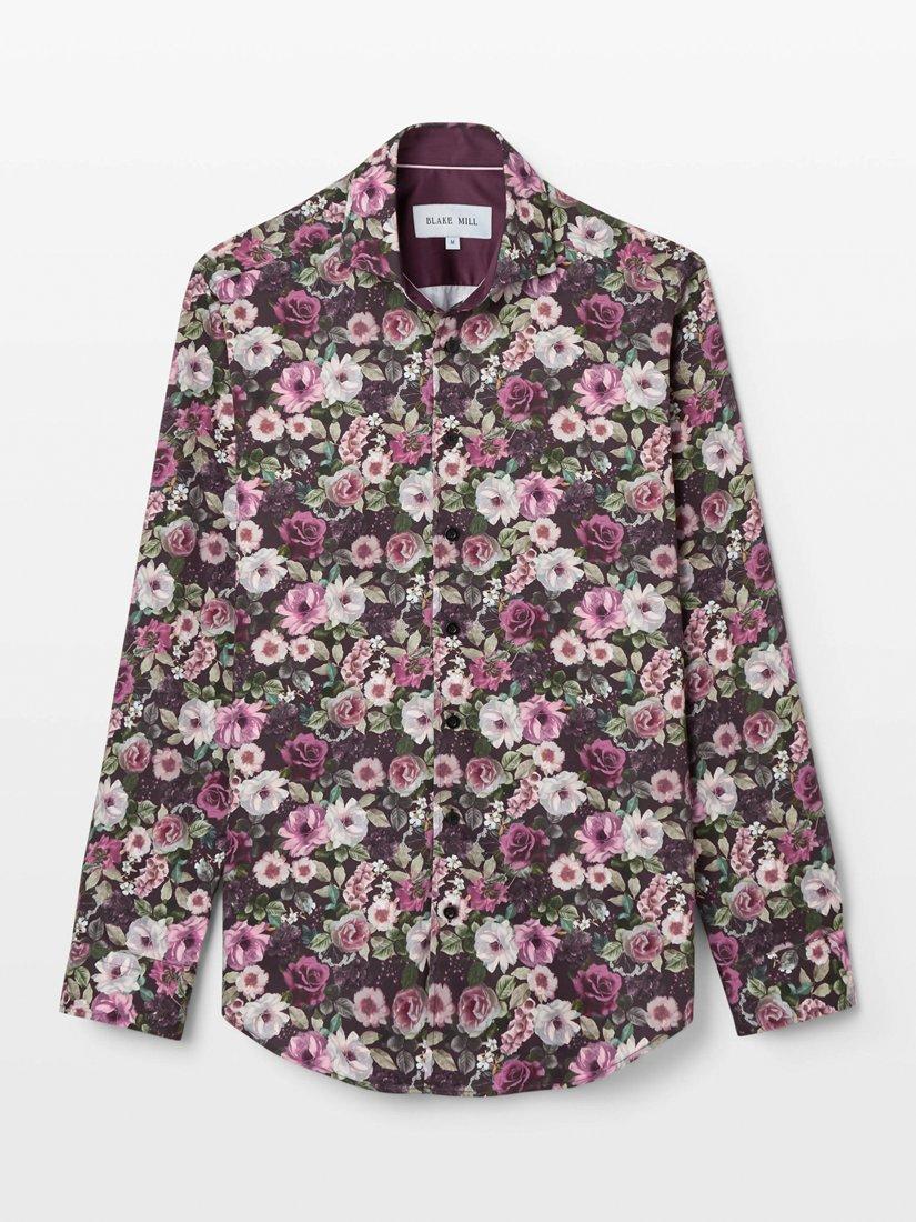 Product image 3 of 5, which shows Blake Mill Cutaway Collar Name of a Rose Print Tailored Fit Shirt, Red Pattern, S