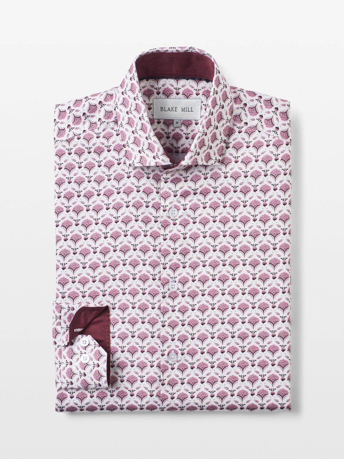 Product image 3 of 3, which shows Blake Mill Cutaway Collar Geo Floral Print Tailored Fit Shirt, Pink Pattern, S