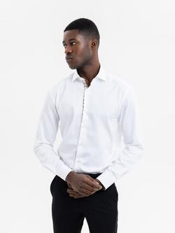 Blake Mill Cutaway Collar Geo Floral Trim Tailored Fit Shirt, White, White