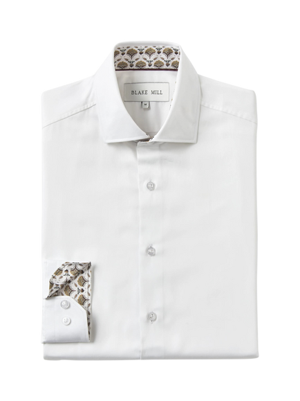 Blake Mill Cutaway Collar Geo Floral Trim Tailored Fit Shirt, White - view 2, White