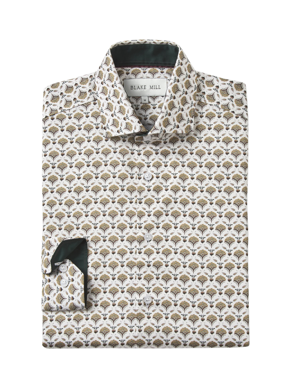 Product image 2 of 5, which shows Blake Mill Cutaway Collar Geo Floral Print Tailored Fit Shirt, Yellow Pattern, S