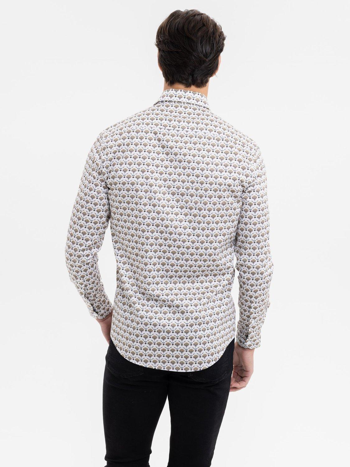 Product image 4 of 5, which shows Blake Mill Cutaway Collar Geo Floral Print Tailored Fit Shirt, Yellow Pattern, S