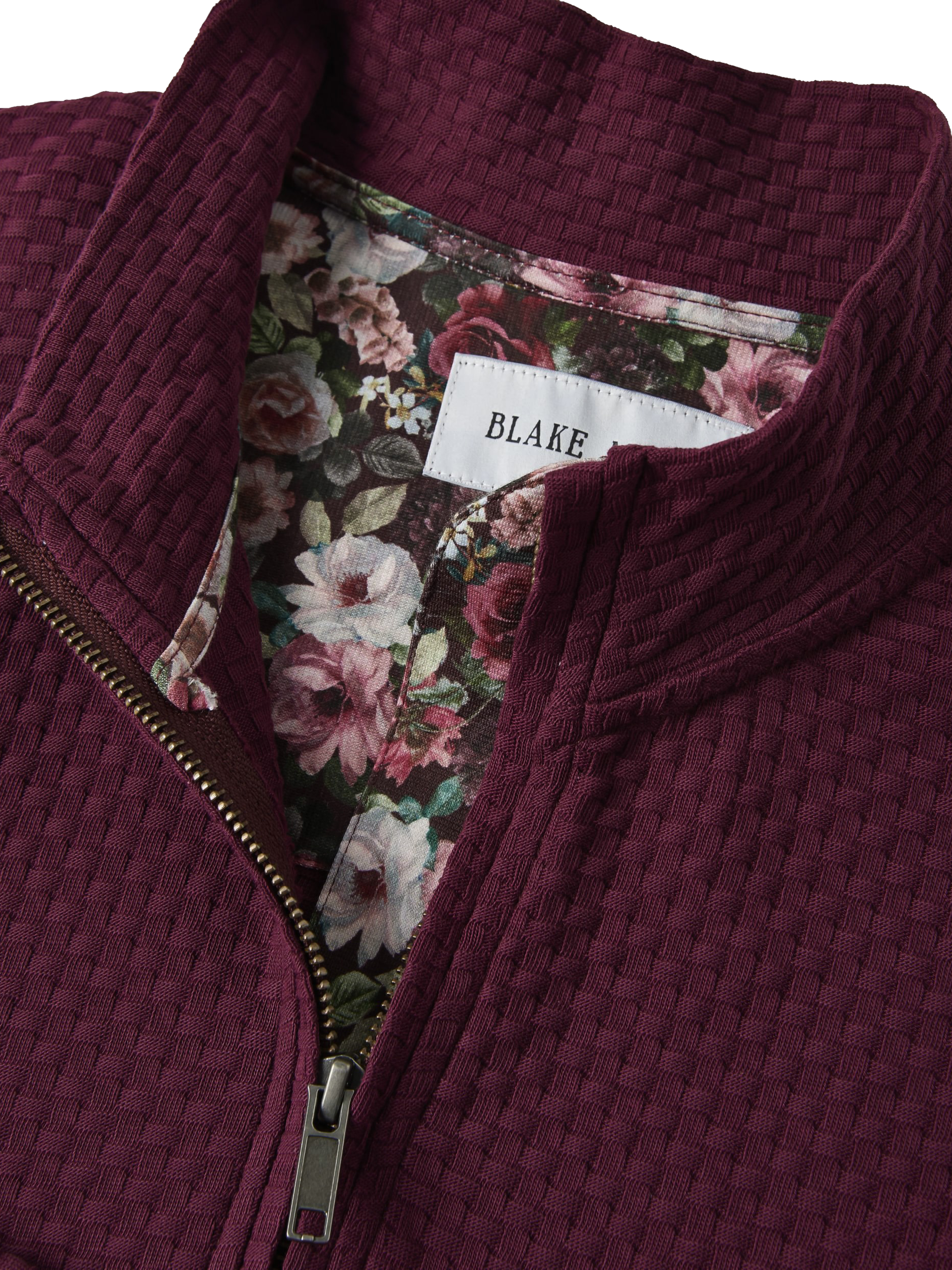 Product image 2 of 5, which shows Blake Mill Organic Cottoin Quarter-Zip Jersey Top, Burgundy, S