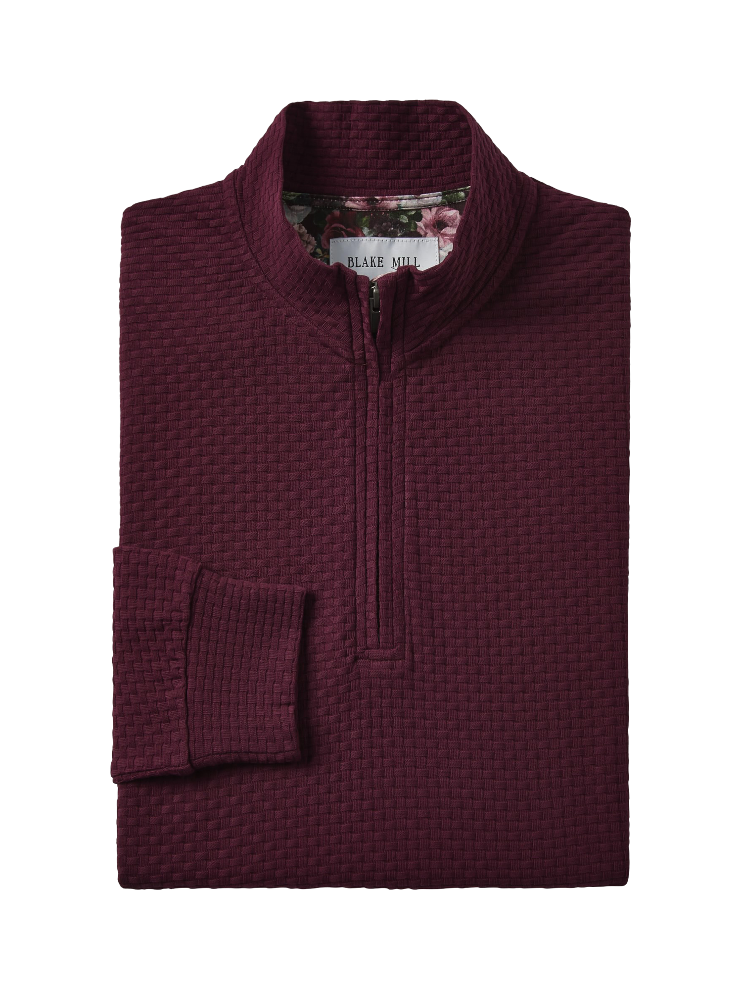 Product image 3 of 5, which shows Blake Mill Organic Cottoin Quarter-Zip Jersey Top, Burgundy, S