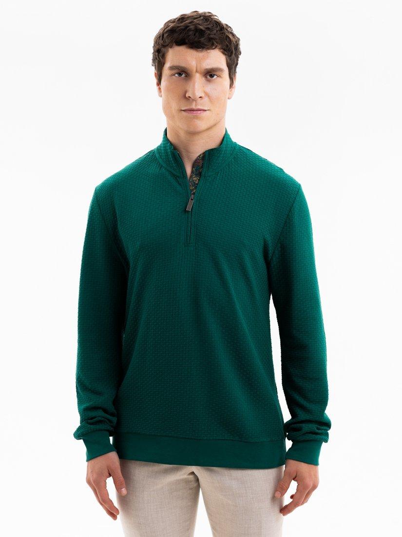 Product image 1 of 5, which shows Blake Mill Organic Cotton Quarter-Zip Jersey Top, Dark Green, S