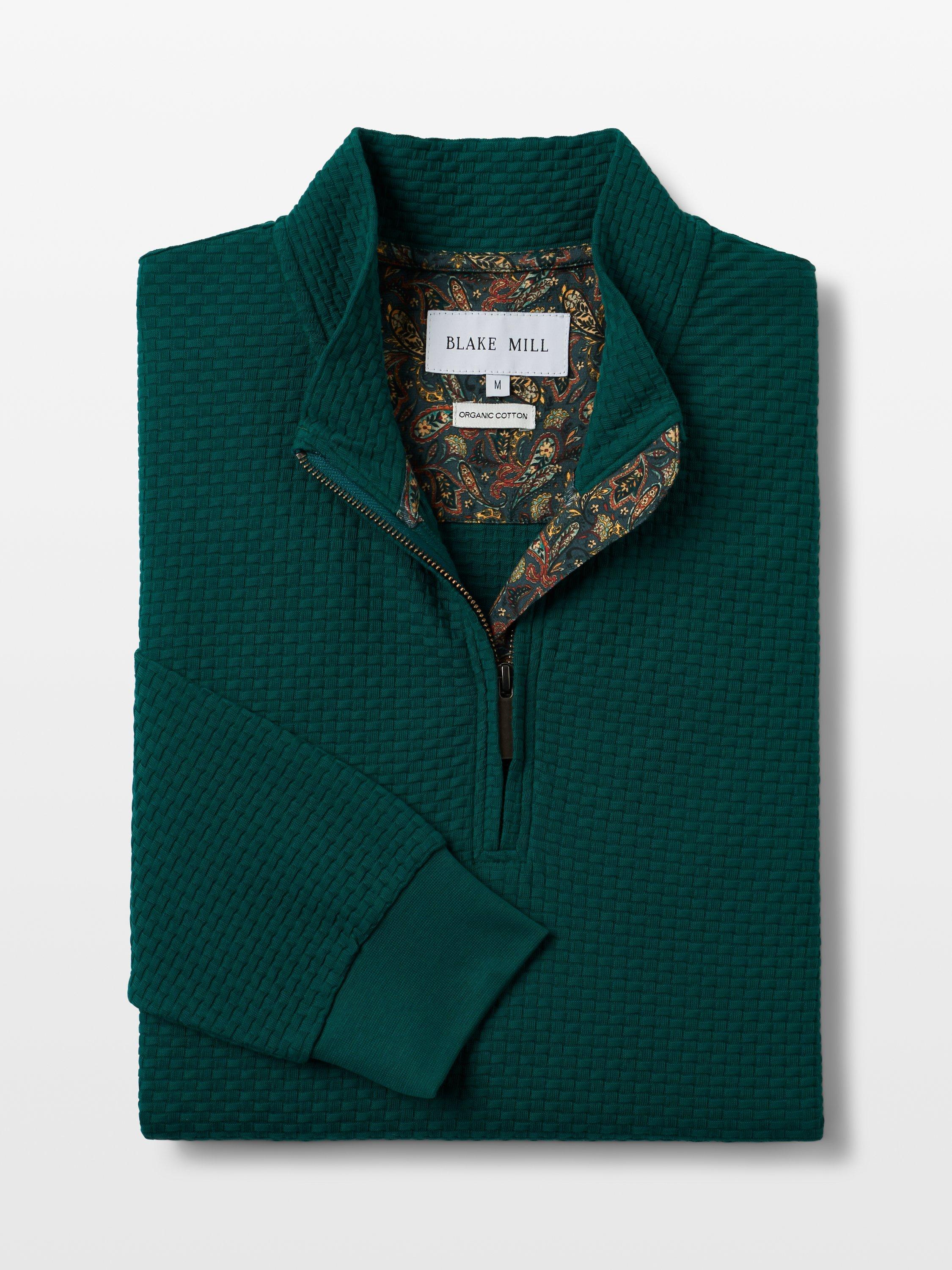 Product image 2 of 5, which shows Blake Mill Organic Cotton Quarter-Zip Jersey Top, Dark Green, S
