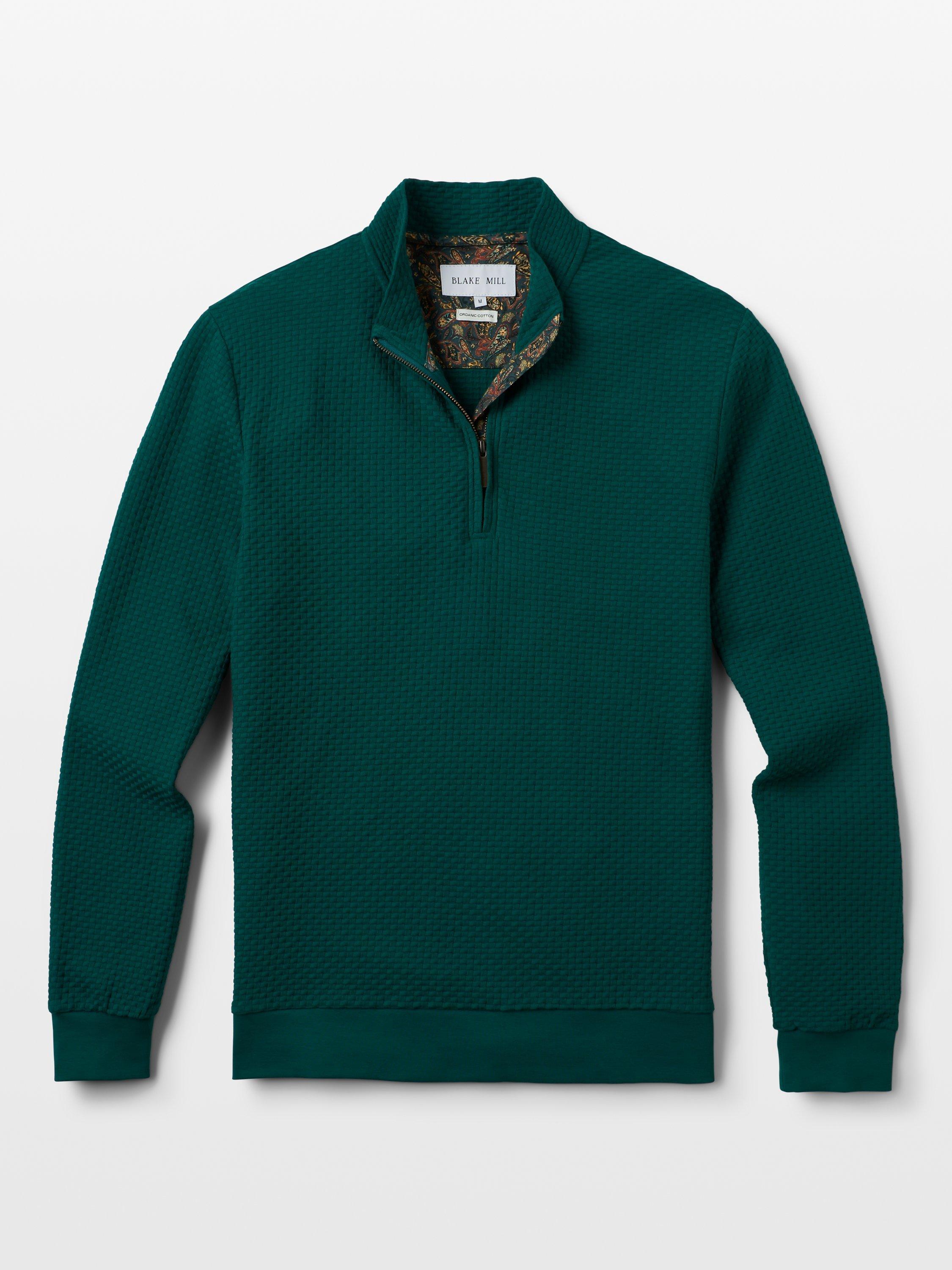 Product image 3 of 5, which shows Blake Mill Organic Cotton Quarter-Zip Jersey Top, Dark Green, S