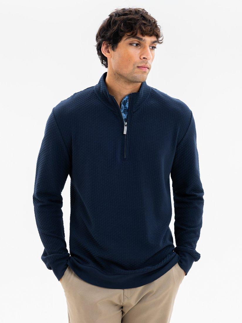 Product image 1 of 5, which shows Blake Mill Organic Cotton Quarter-Zip Jersey Top, Navy, S
