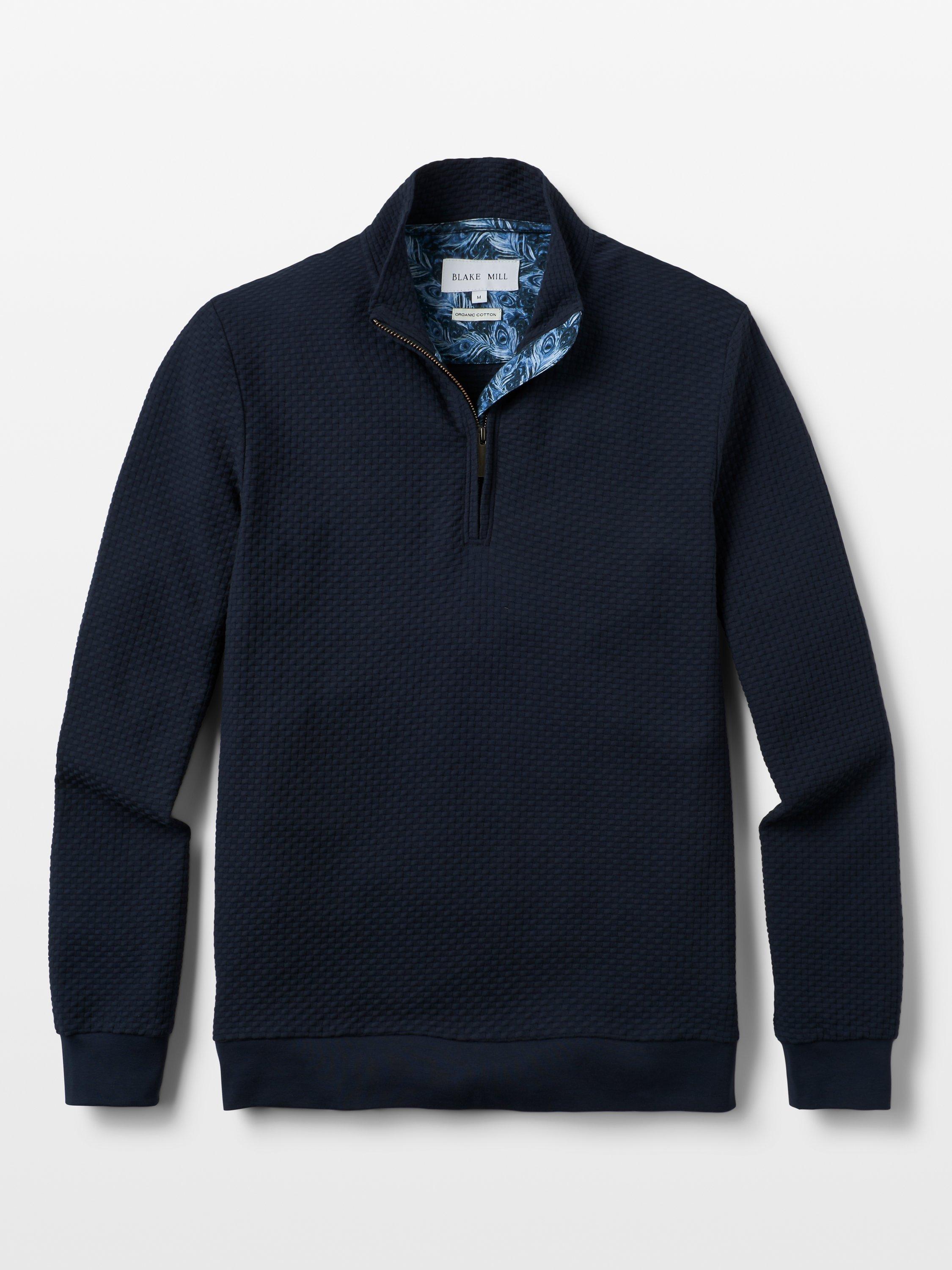 Product image 2 of 5, which shows Blake Mill Organic Cotton Quarter-Zip Jersey Top, Navy, S