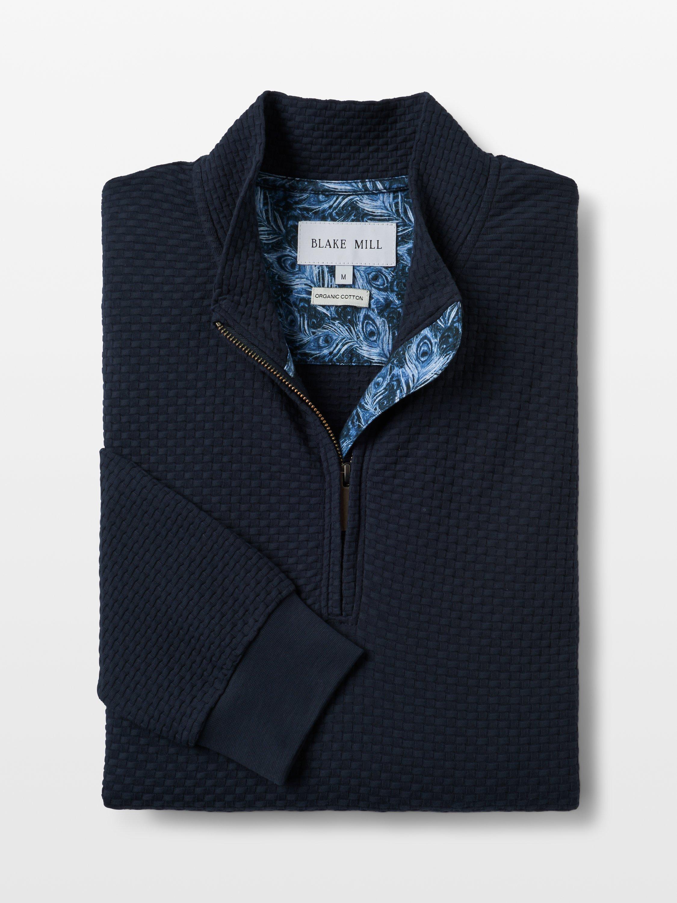Product image 3 of 5, which shows Blake Mill Organic Cotton Quarter-Zip Jersey Top, Navy, S