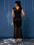 Jolie Moi Sequin Fishtail Maxi Dress, Black