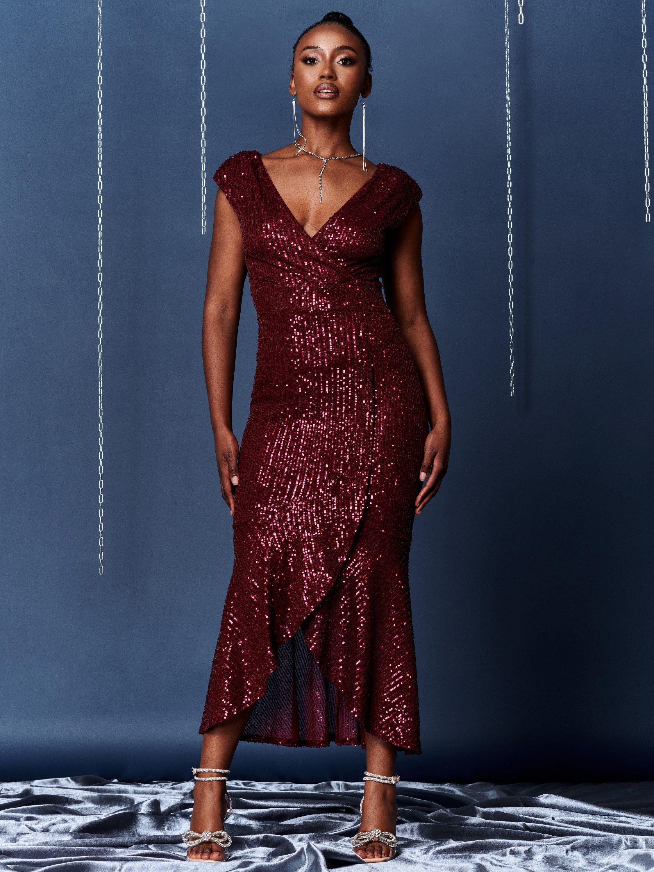 Sequin fishtail maxi dress clearance