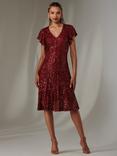 Jolie Moi Sequin Flare Dress, Burgundy