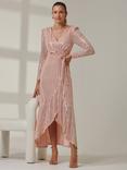 Jolie Moi Glitter Wrap Flare Dress, Dusty Pink