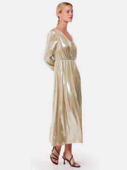 Whistles Metallic Wrap Front Midi Dress, Gold, Gold