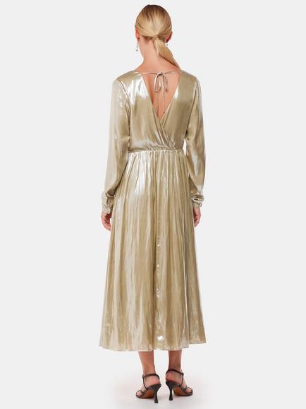 Whistles Metallic Wrap Front Midi Dress, Gold - view 2, Gold