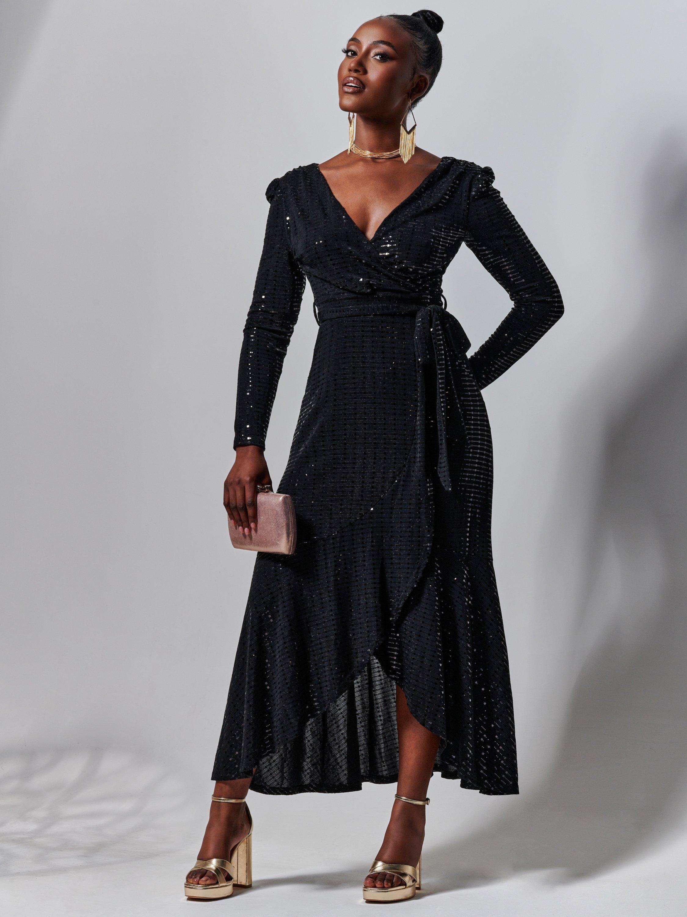 Wrap frill maxi dress sales