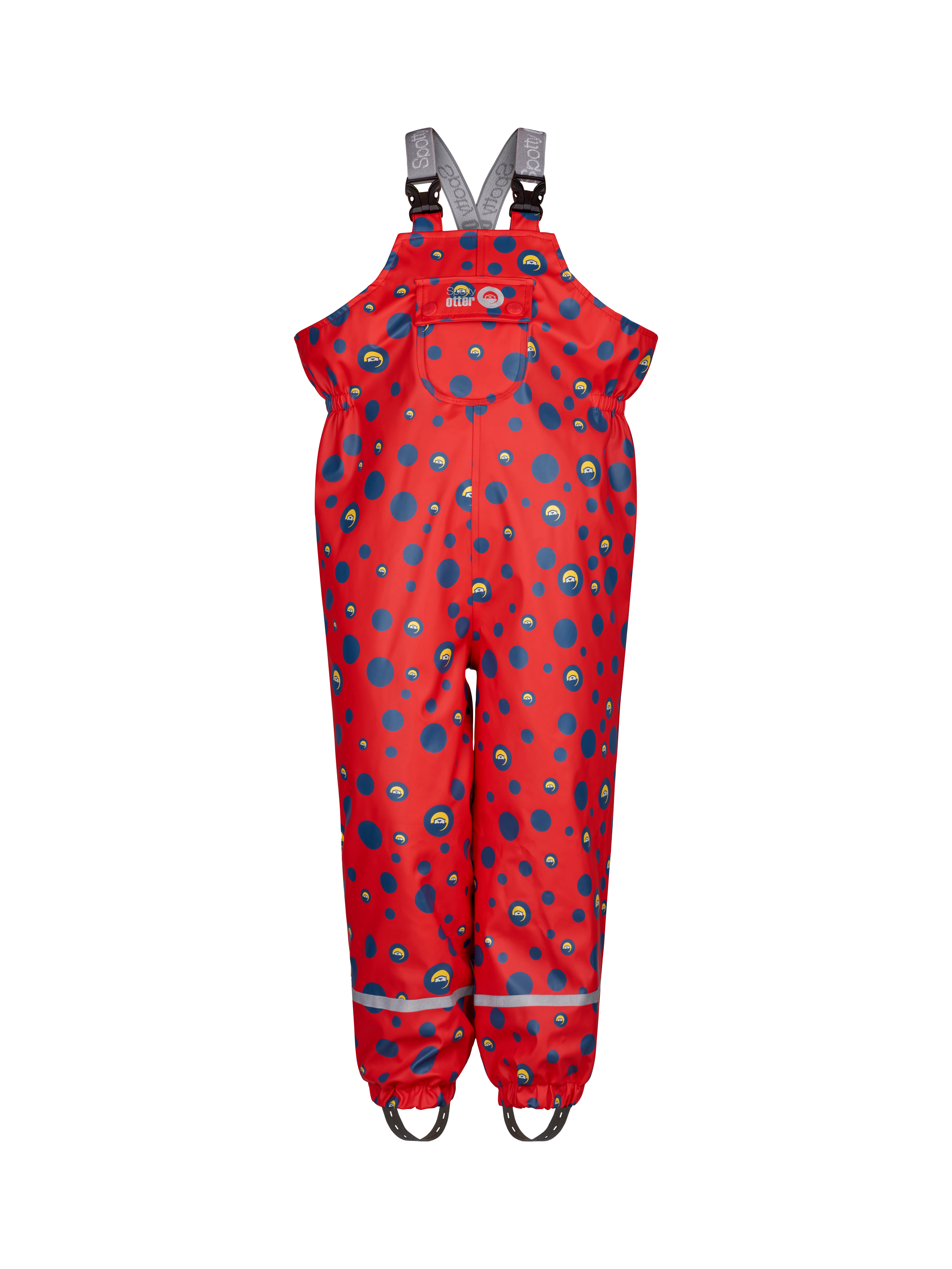 Product image 1 of 7, which shows Spotty Otter Kids' Forest Leader Insulated Printed Waterproof Dungarees, Red/Multi, 1-2 years