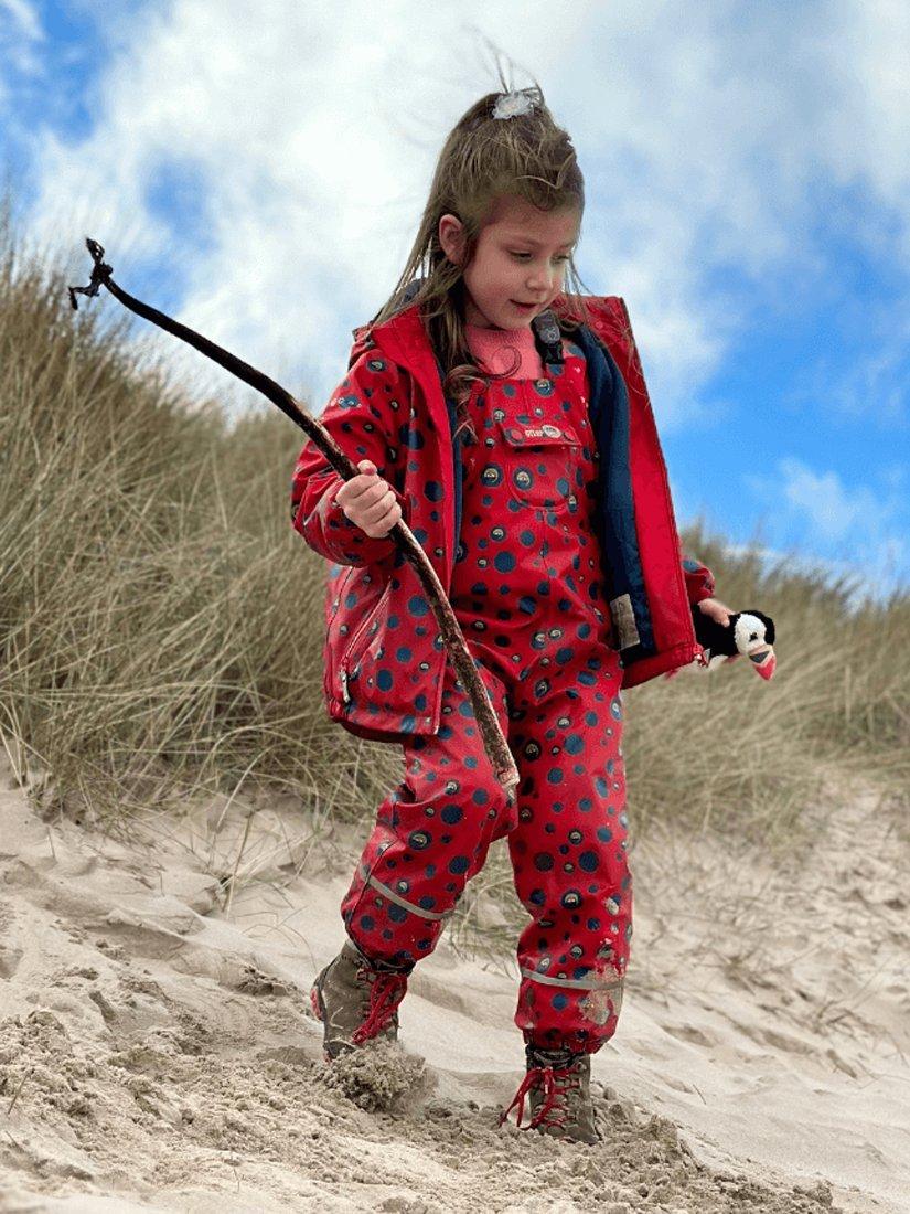 Product image 6 of 7, which shows Spotty Otter Kids' Forest Leader Insulated Printed Waterproof Dungarees, Red/Multi, 1-2 years