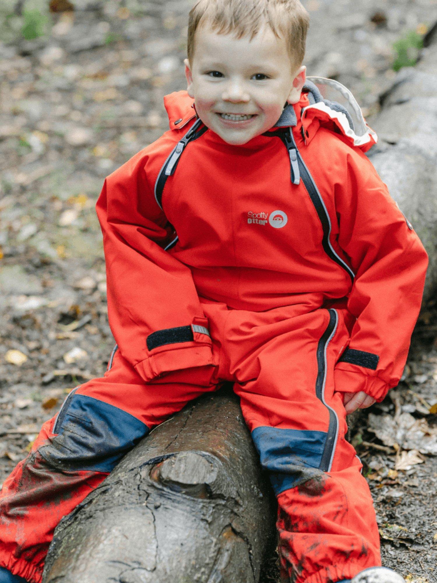 Product image 8 of 8, which shows Spotty Otter Kids' Patrol Insulated Waterproof Splashsuit, Fiery Red, 1-2 years