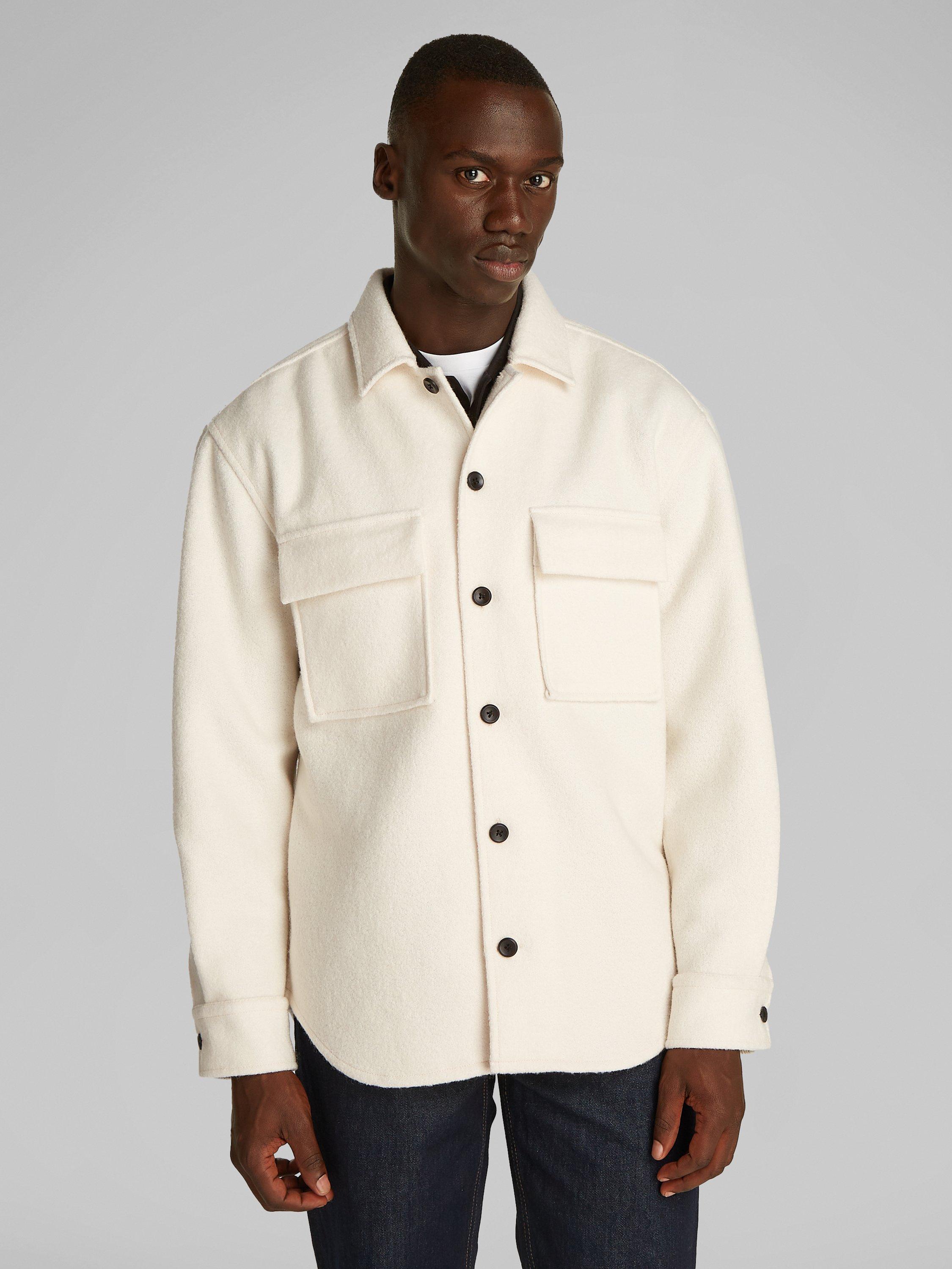Product image 1 of 6, which shows Calvin Klein Relaxed Boucle Overshirt, Antique White, M