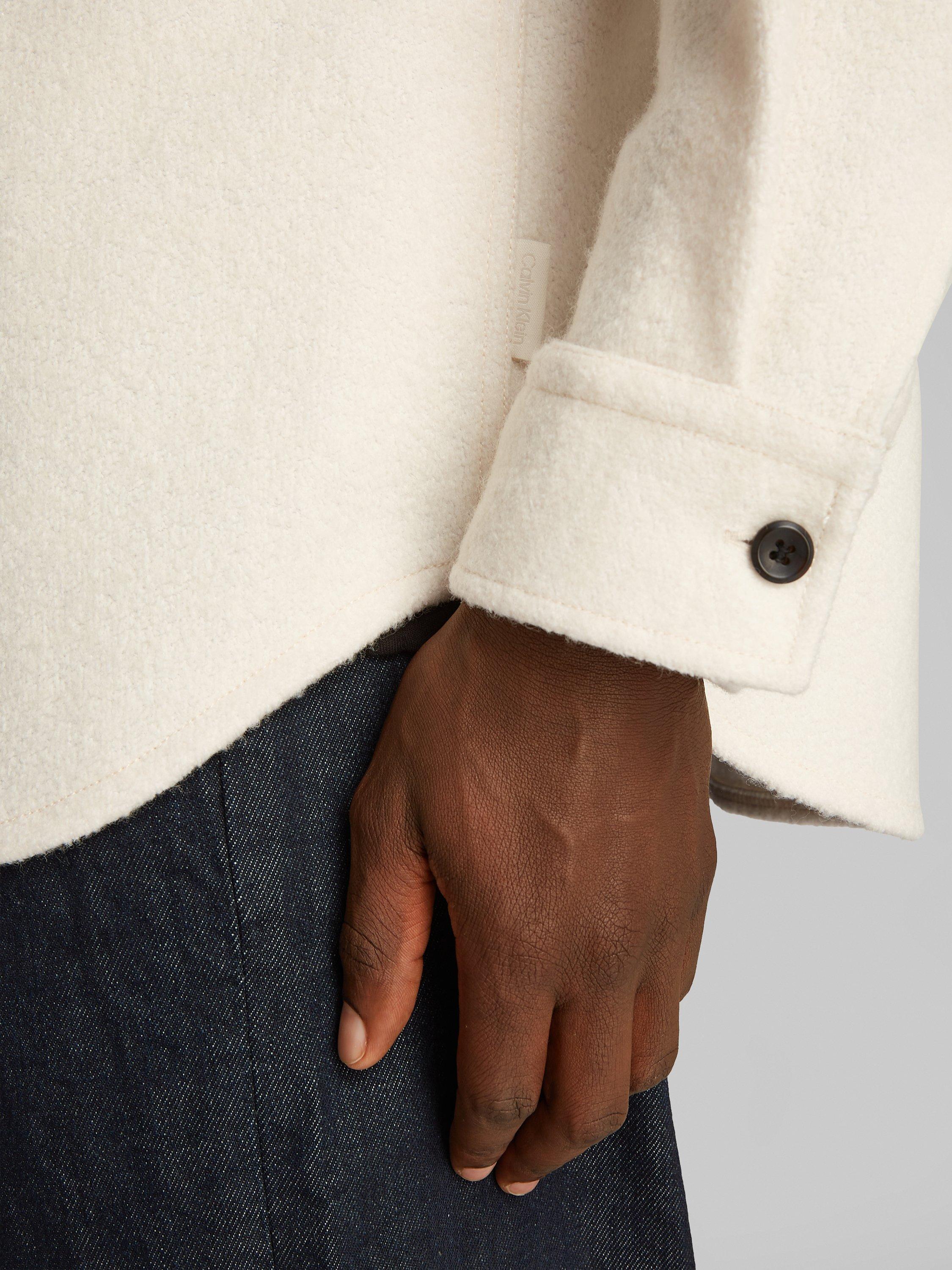 Product image 3 of 6, which shows Calvin Klein Relaxed Boucle Overshirt, Antique White, M