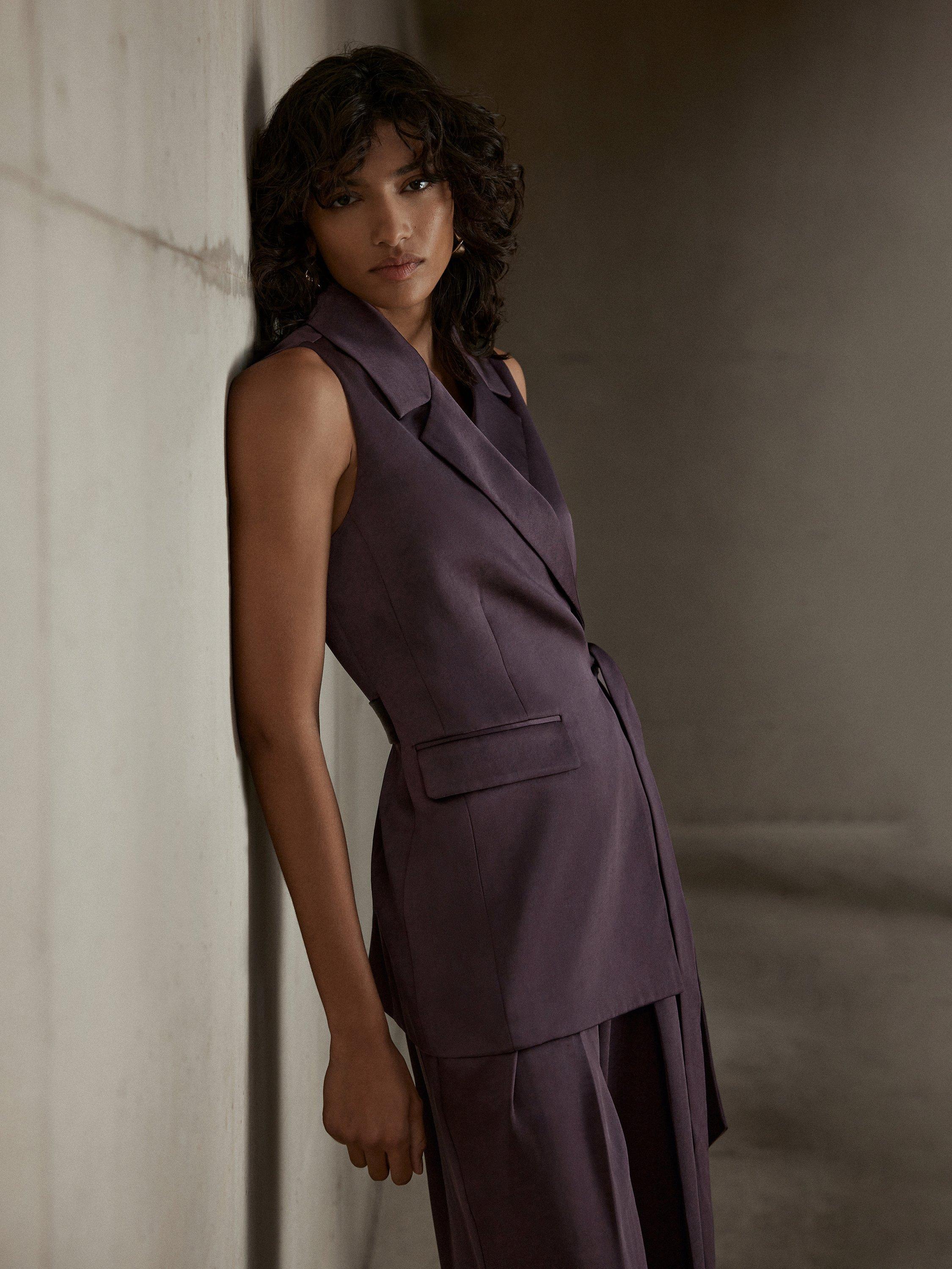 Mint Velvet Longline Waistcoat, Burgundy