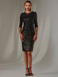 Jolie Moi Sleeved Sequin Shift Dress, Black