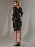 Jolie Moi Sleeved Sequin Shift Dress, Black