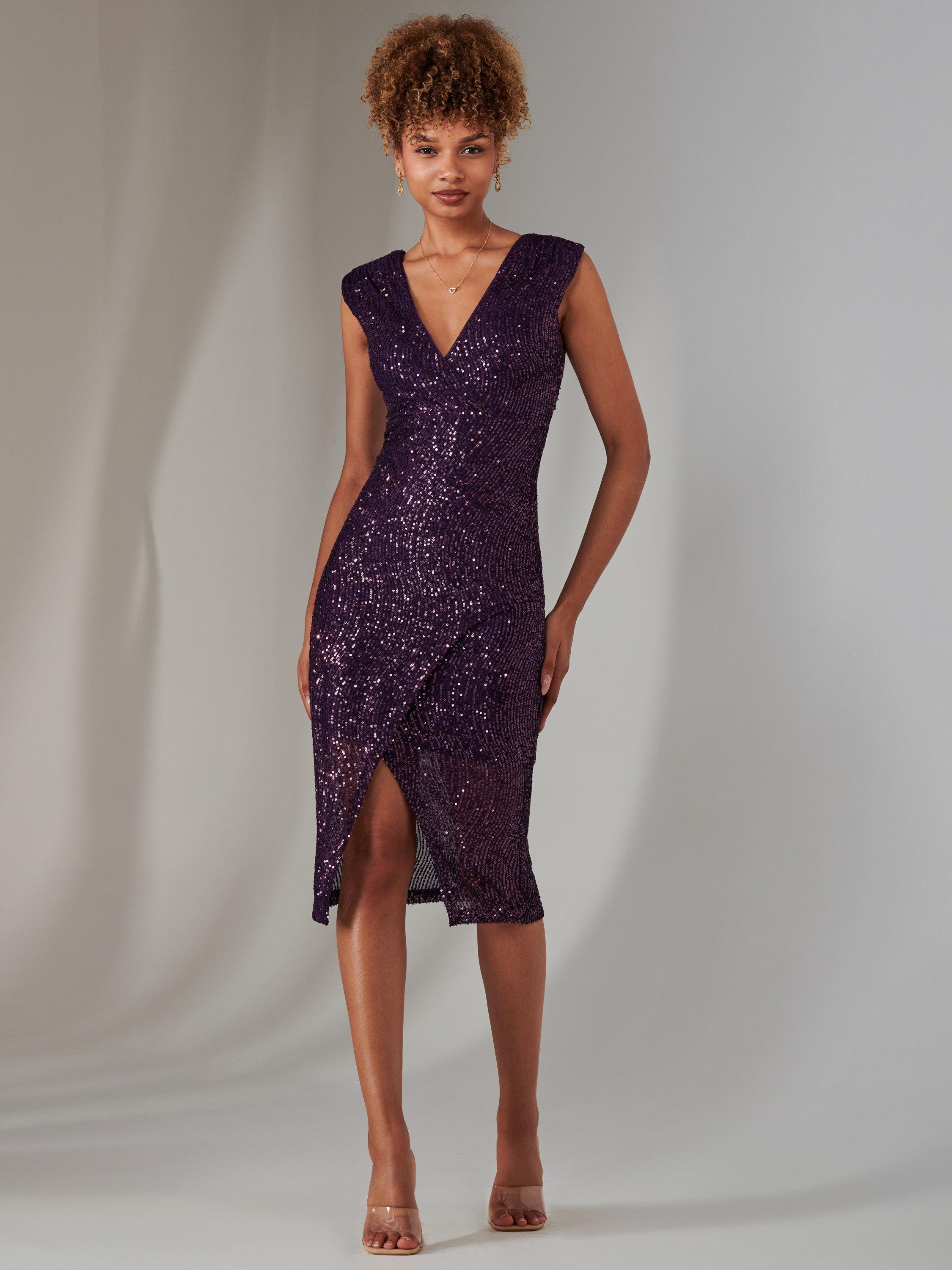 Jolie Moi Deja Sequin Midi Dress Dark Purple