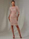 Jolie Moi Side Belted Sequin Shift Dress, Pink