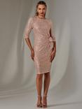 Jolie Moi Side Belted Sequin Shift Dress, Pink