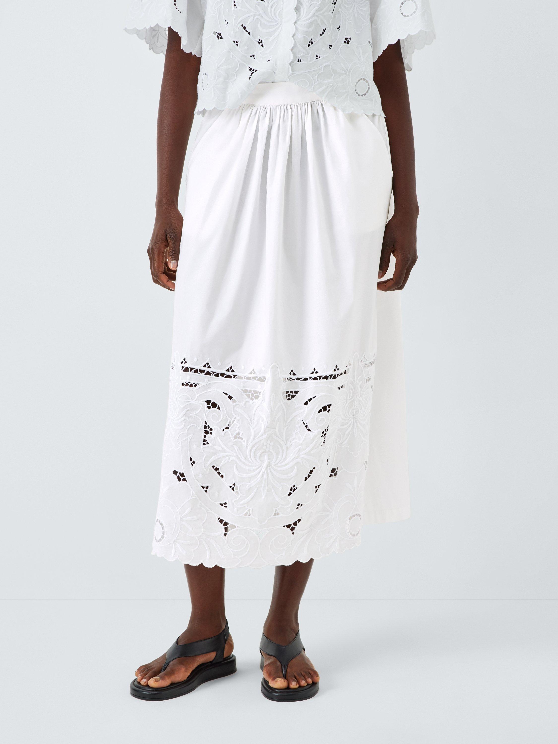 Product image 1 of 6, which shows AND/OR Effie Embroidered Cotton Blend Skirt, White, 6