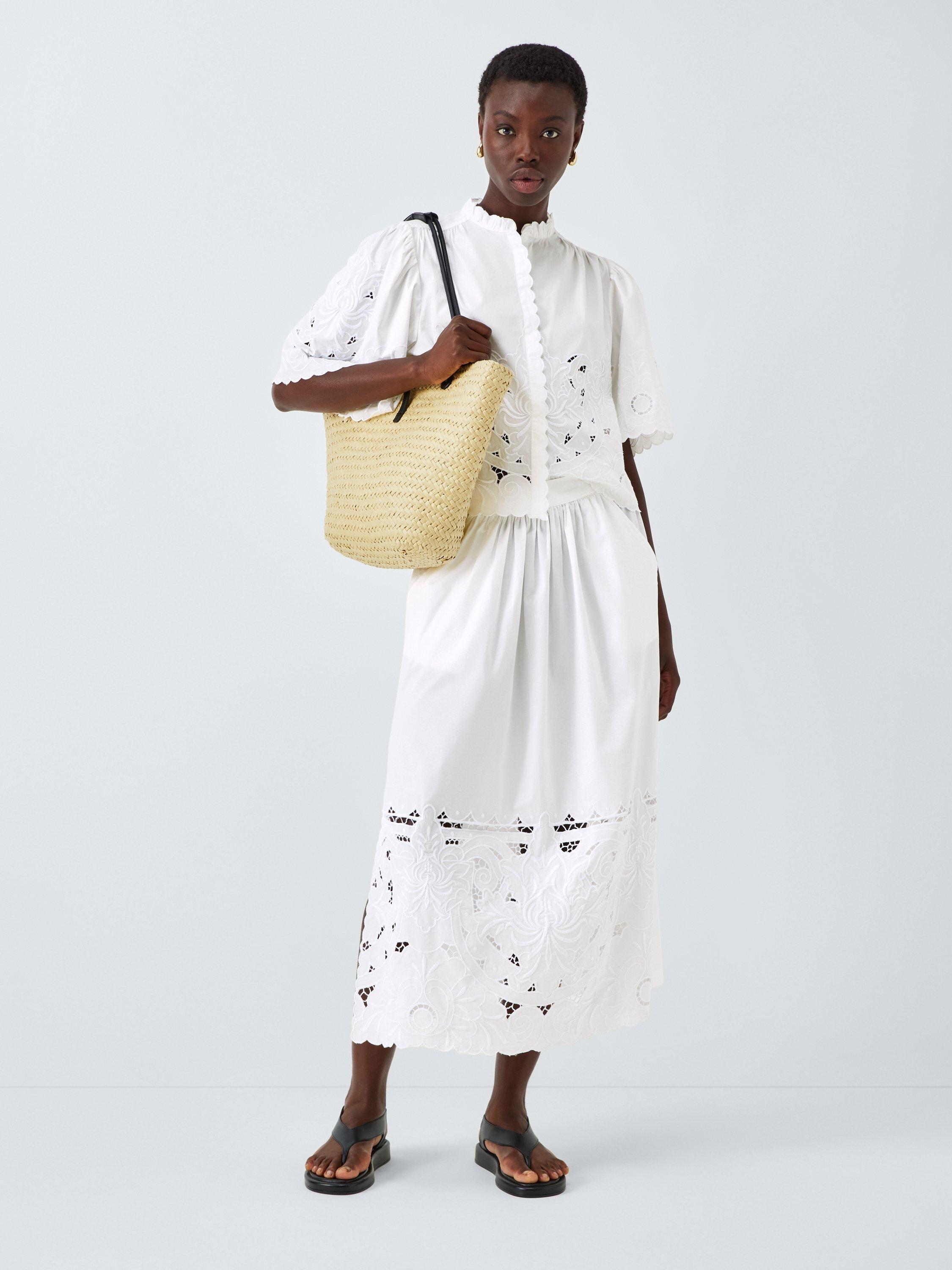 Product image 3 of 6, which shows AND/OR Effie Embroidered Cotton Blend Skirt, White, 6