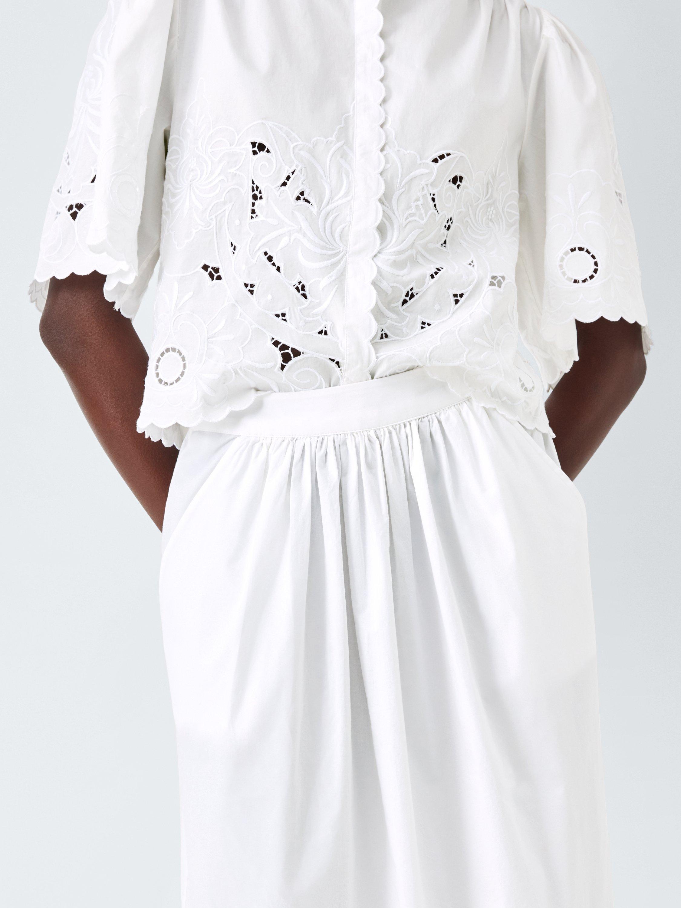 Product image 5 of 6, which shows AND/OR Effie Embroidered Cotton Blend Skirt, White, 6