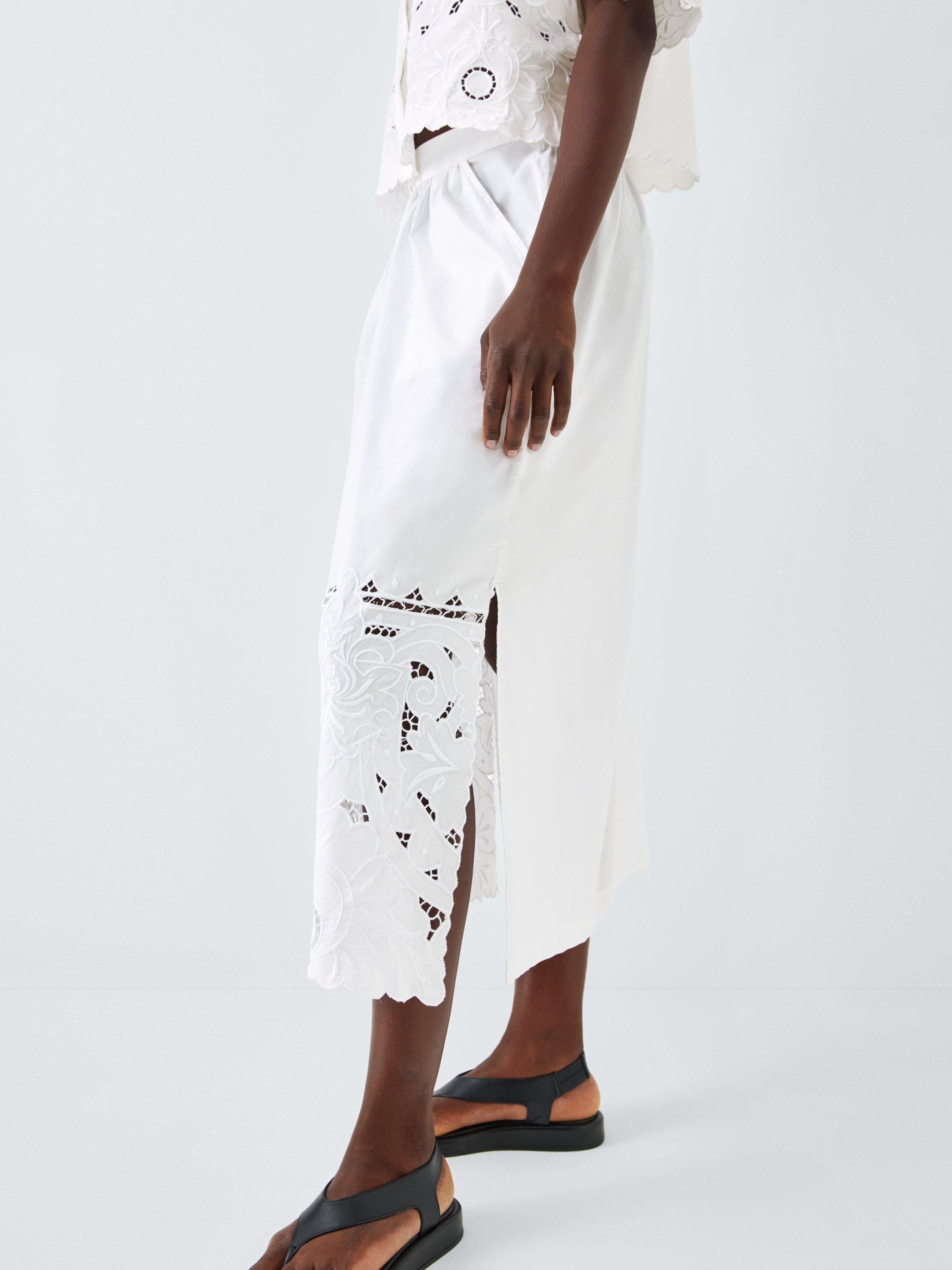 Product image 6 of 6, which shows AND/OR Effie Embroidered Cotton Blend Skirt, White, 6