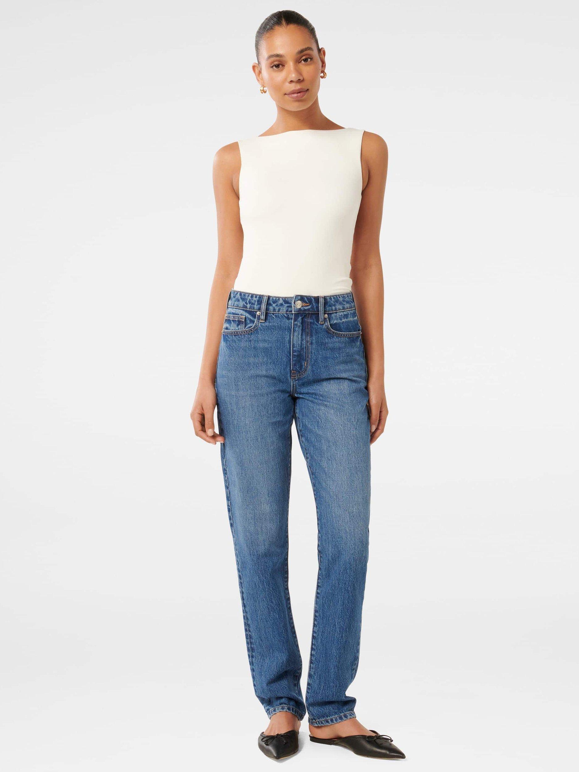 Product image 1 of 5, which shows Forever New Paris Slim Straight Leg Jeans, Mid Wash, 4