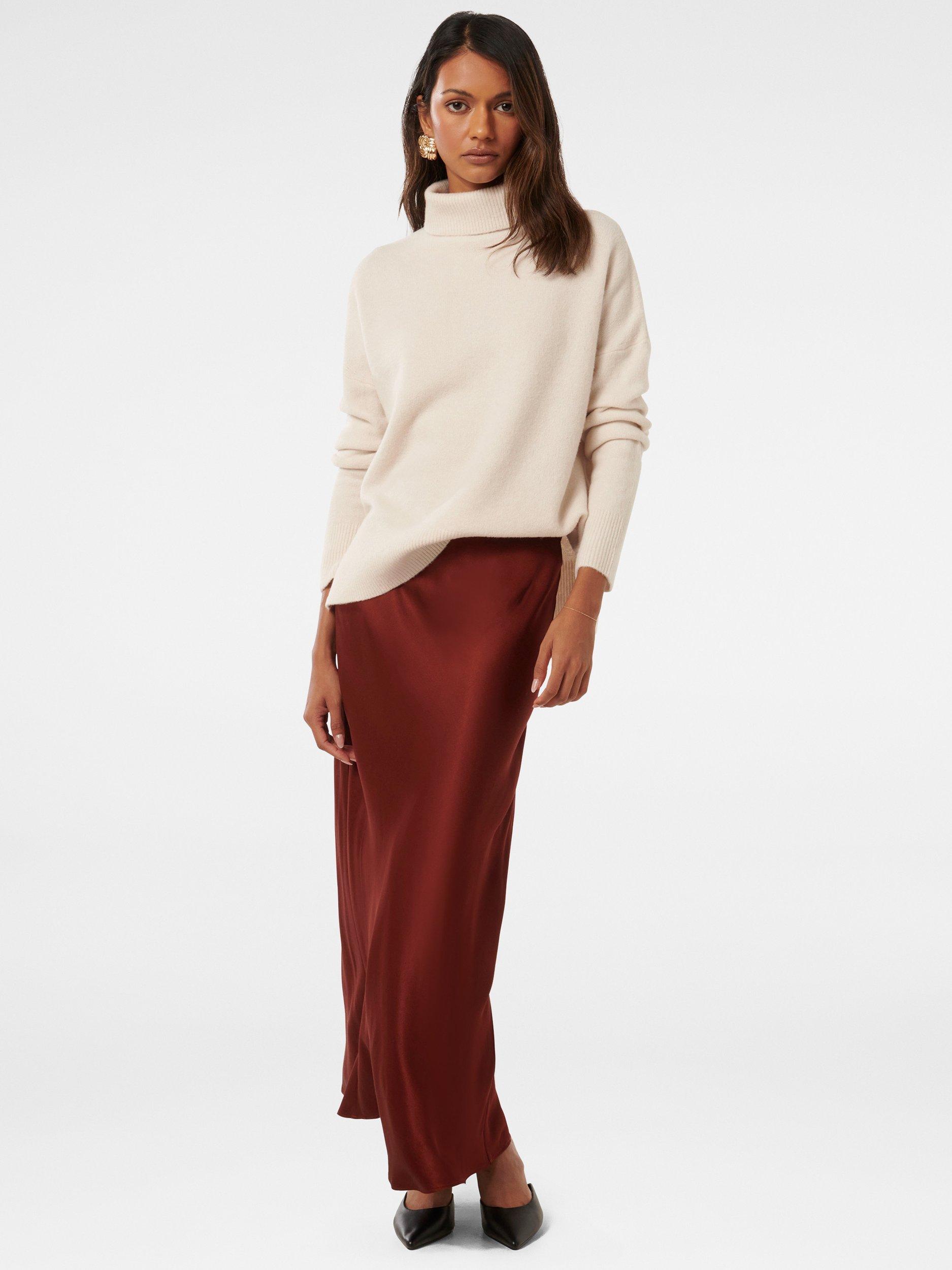 Product image 1 of 5, which shows Forever New Petite Prue Satin Bias Midaxi Skirt, Burnt Red, 4