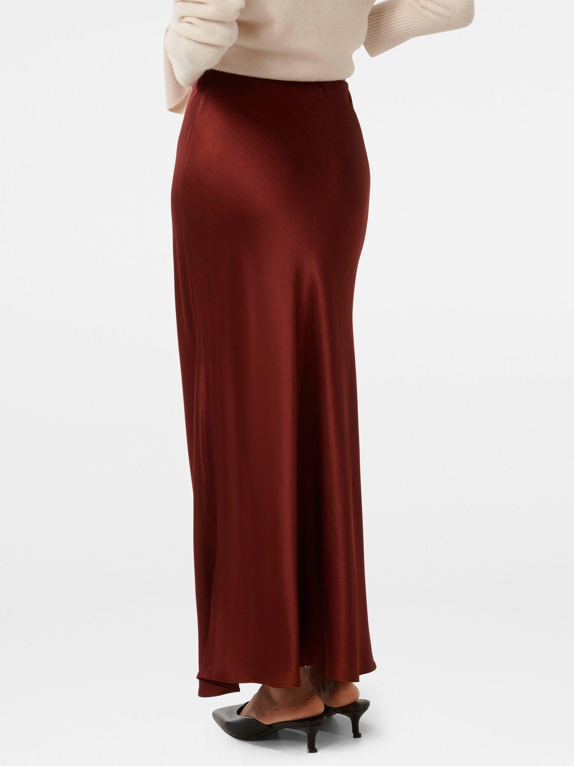 Product image 2 of 5, which shows Forever New Petite Prue Satin Bias Midaxi Skirt, Burnt Red, 4