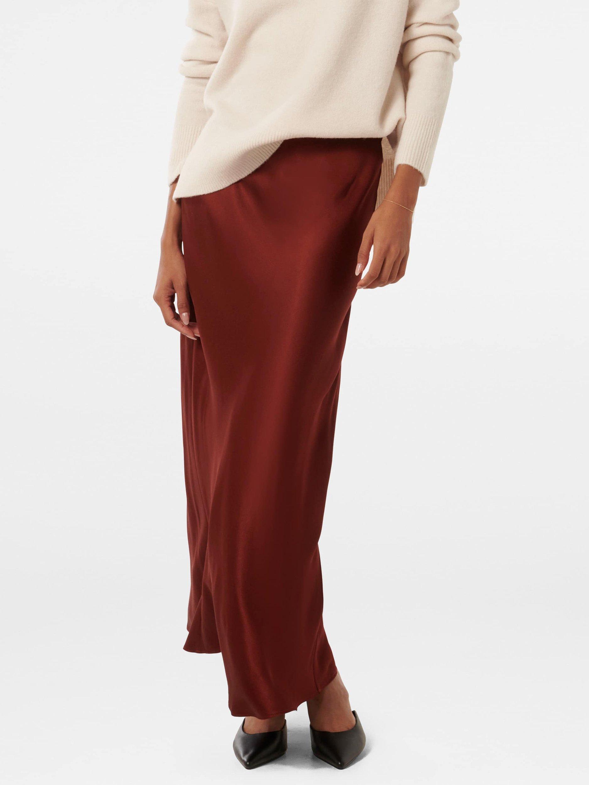 Product image 5 of 5, which shows Forever New Petite Prue Satin Bias Midaxi Skirt, Burnt Red, 4