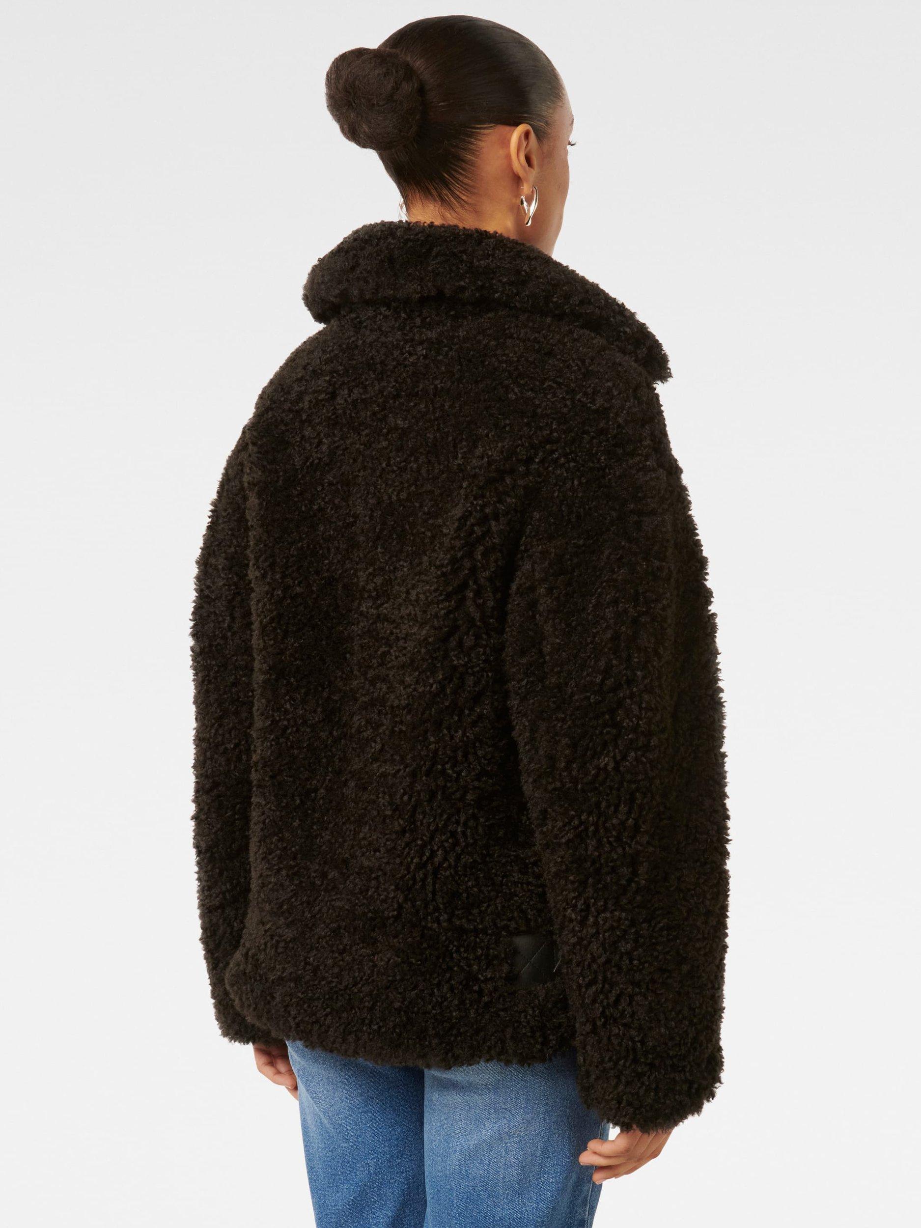 Product image 2 of 5, which shows Forever New Petite Belle Faux Fur Aviator Jacket, Black, 4