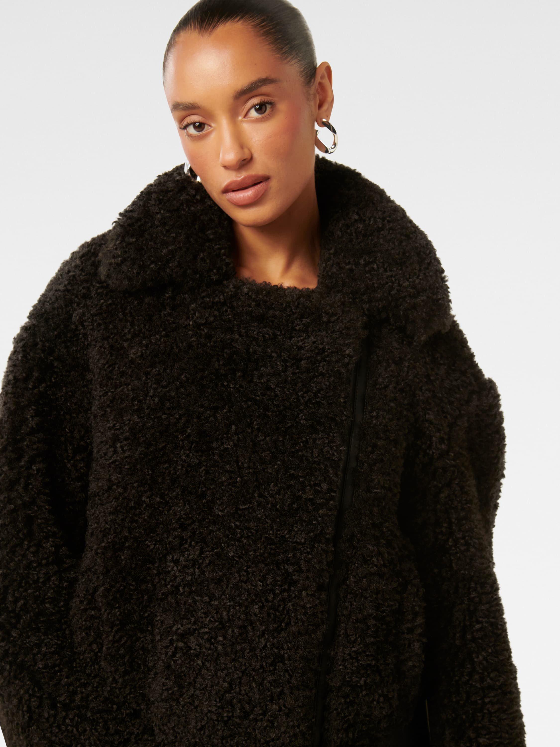 Product image 4 of 5, which shows Forever New Petite Belle Faux Fur Aviator Jacket, Black, 4