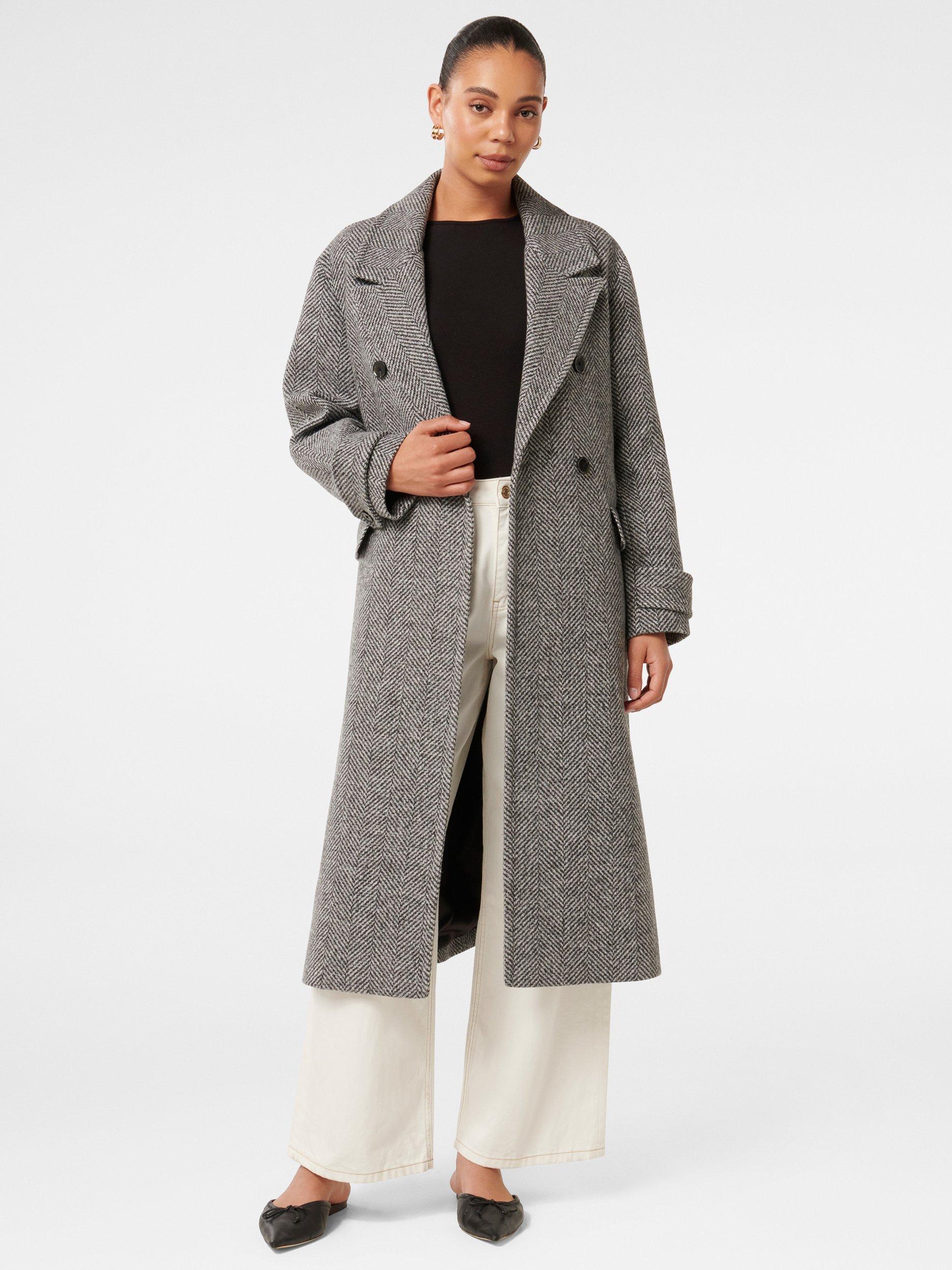 Forever New Candice Herringbone Double Breasted Coat, Grey